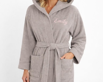 Personalisierter Bademantel mit Kapuze – mit Name bestickt, 100 % Baumwolle, Frottier Morgenmantel für Sauna & Wellness