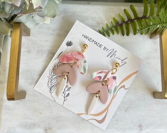 Pink Clay Dangle Earrings | Clay and brass Earrings | Handcrafted Earrings | Unique Handmade Earrings | Cute Clay Earrings