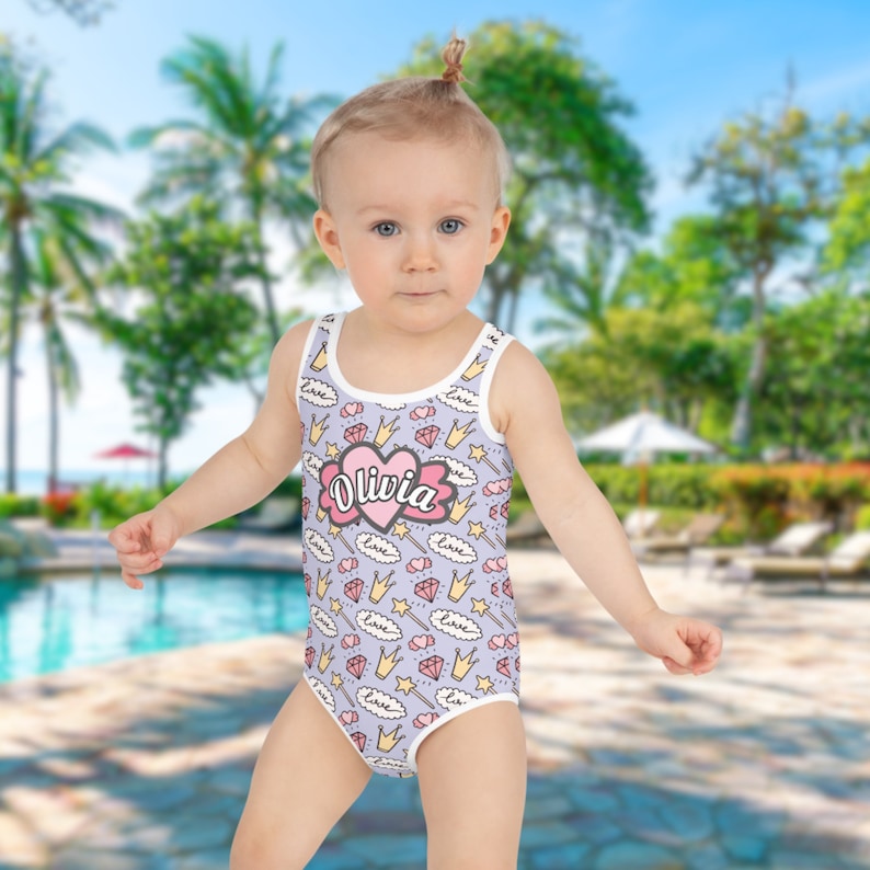Custom Girls Swimsuit Birthday Bathing Suit Princess Print - Etsy