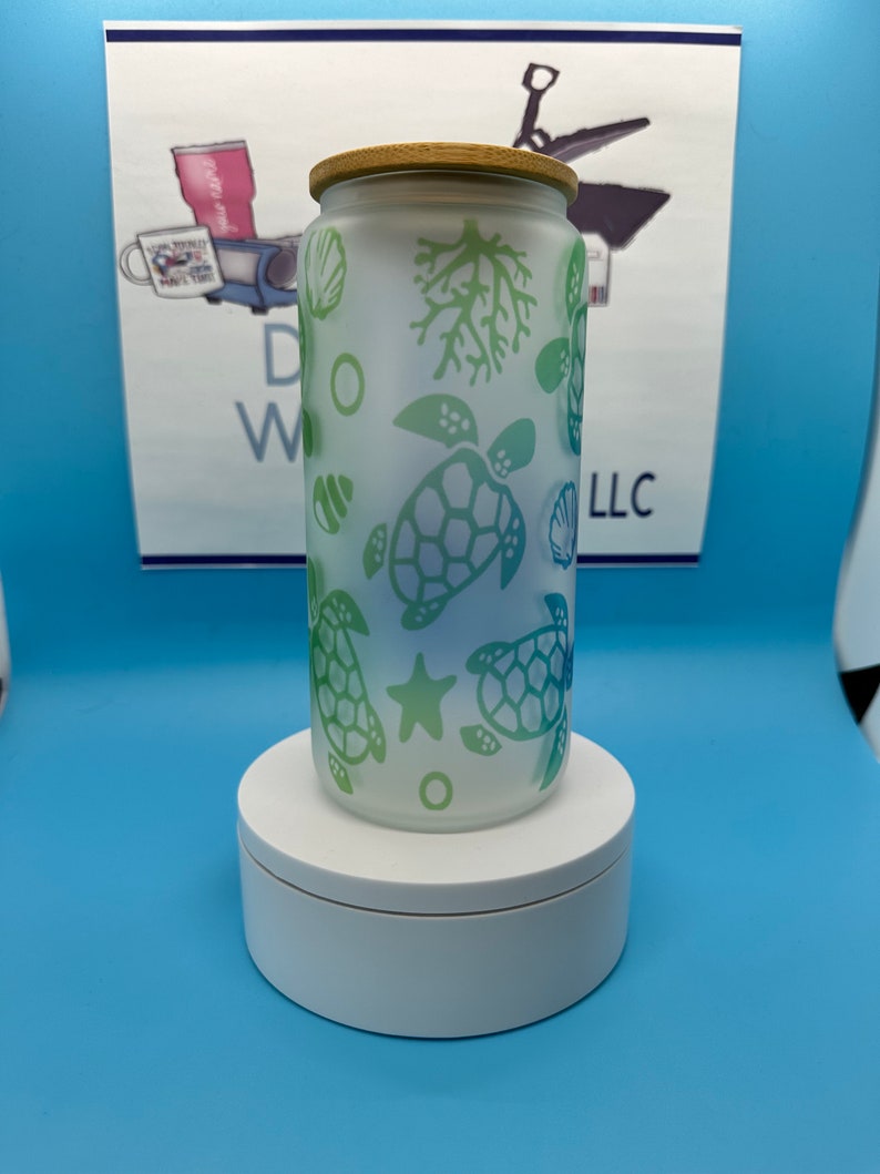 20oz Sea Turtle Frosted Glass Tumbler Etsy