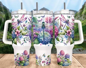 40oz Dragonfly Floral Quencher