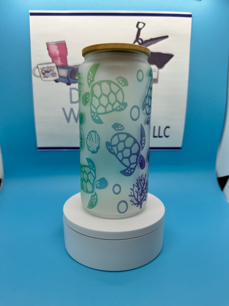20oz Sea Turtle Frosted Glass Tumbler Etsy