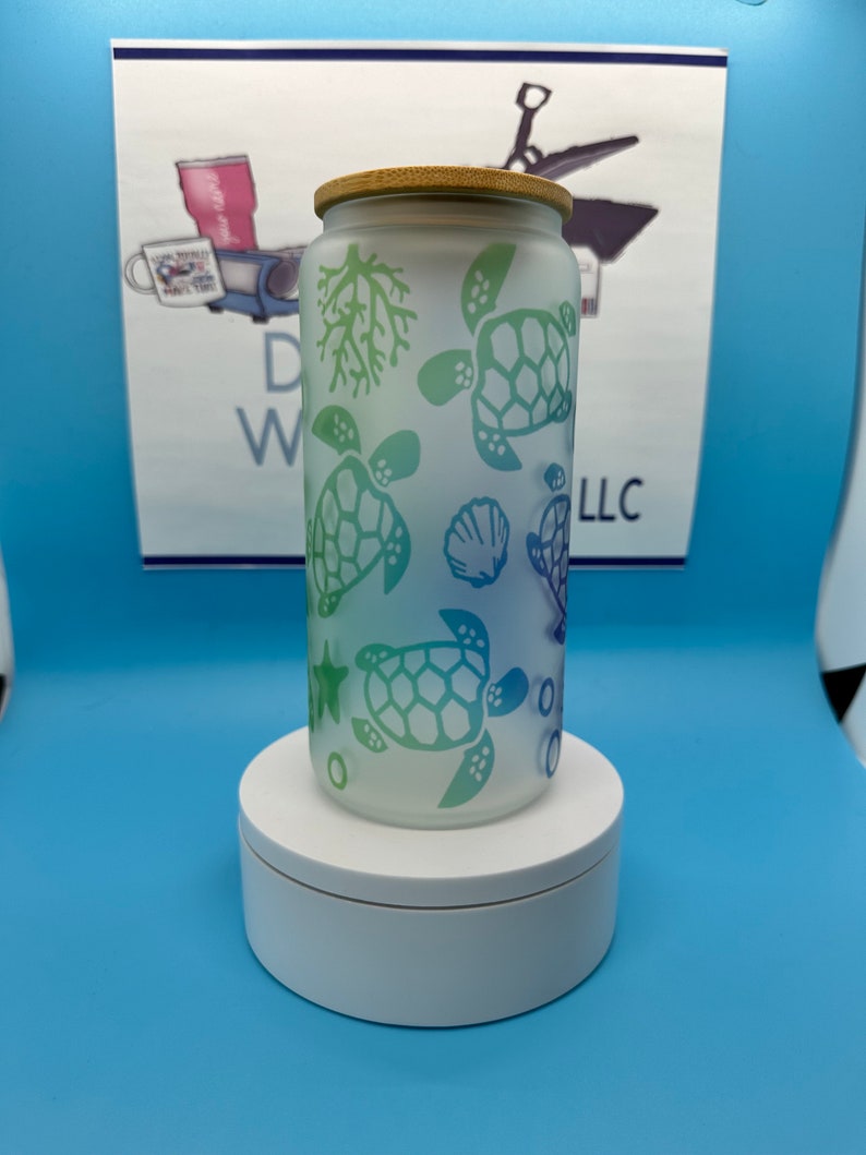 20oz Sea Turtle Frosted Glass Tumbler Etsy