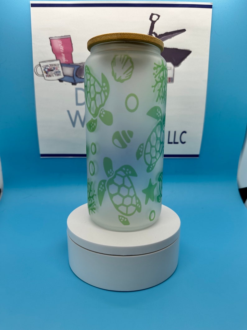 20oz Sea Turtle Frosted Glass Tumbler Etsy