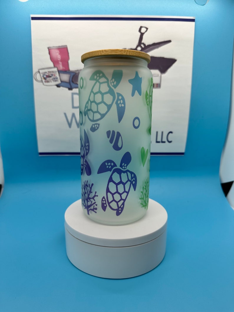 20oz Sea Turtle Frosted Glass Tumbler Etsy