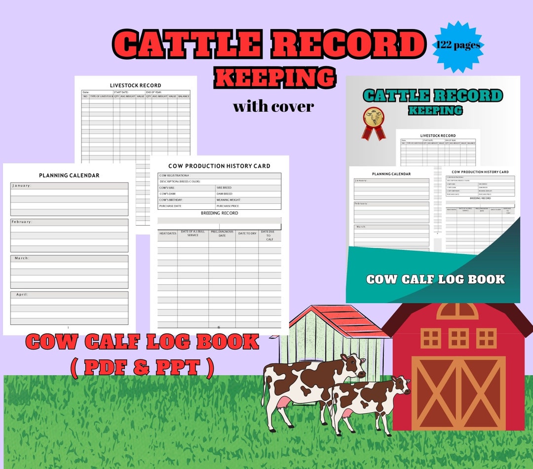 Cattle Record Keeping Cow Calf Log Book Printable Cattle Etsy