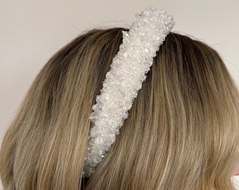 Bridal headband // hen, wedding, engagement // crystal embellished white headband