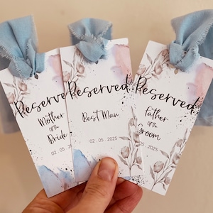 Personalised Seat Holders for Weddings, ceremony, Place reservation sign, seat reservation tag, floral pastel wedding