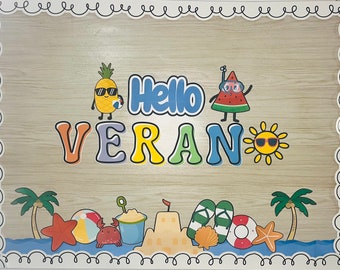 Kit de tablón de anuncios - Bulletin Board Deo - Decoración de salón y de aula Hello Mayo Loading Verano Bulletin Deco Set