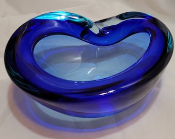 Mid-Century Murano Barbini? AVEM? Cased Clear Glass Bowl / Ashtray Transparent Blue Biomorphic Sommerso