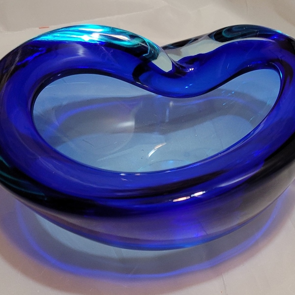 Mid-Century Murano Barbini? AVEM? Cased Clear Glass Bowl / Ashtray Transparent Blue Biomorphic Sommerso