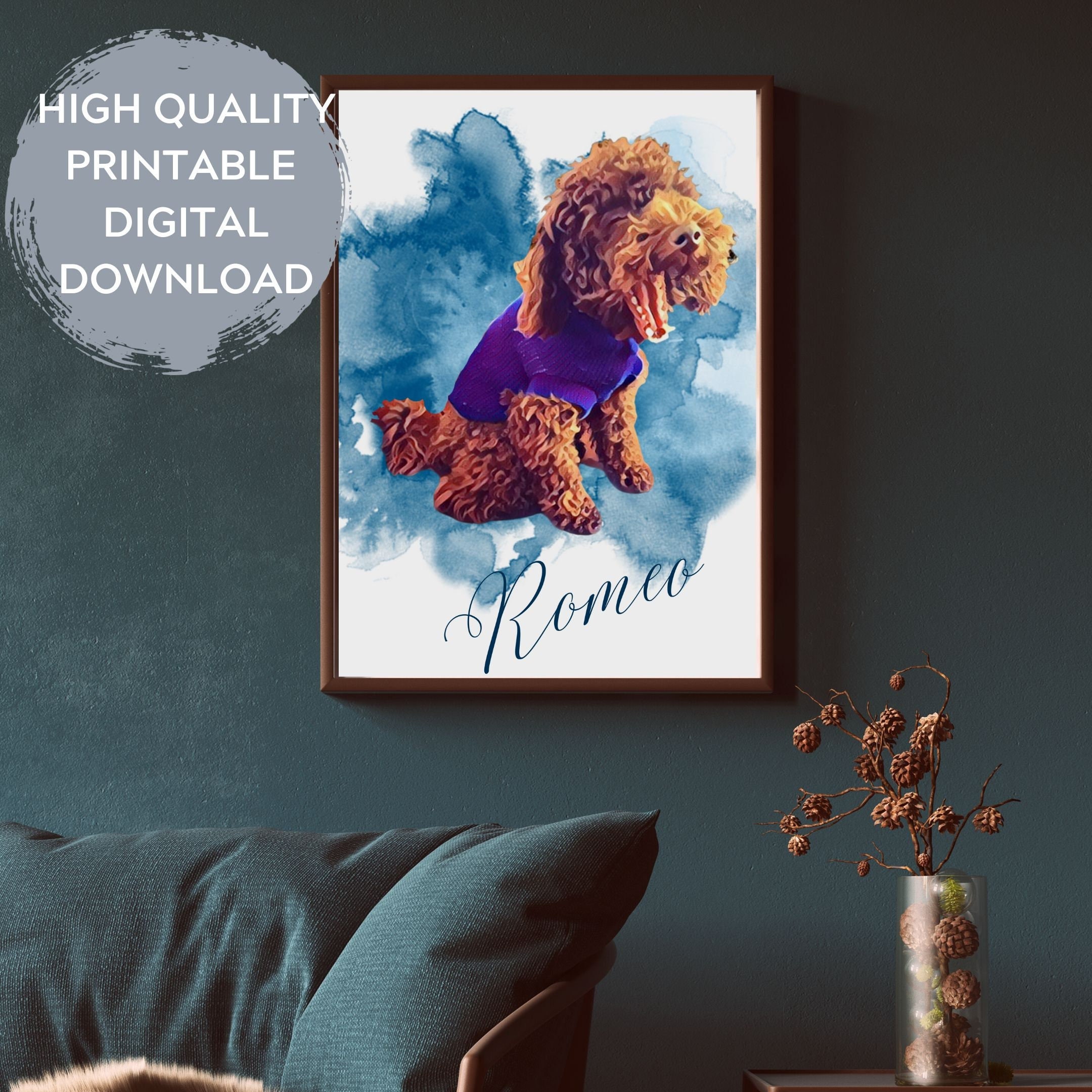 Pet Portrait Custom Dog Wall Art Custom Illustrated Etsy