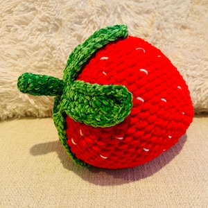 Big Handmade Strawberry Pillow Plushie, Giant Crochet Strawberry Fruit, Decorative Strawberry Pillow, Amigurumi Strawberry Plush