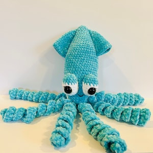 Crochet Squid Plush, Handmade Velvet Amigurumi, Kawaii Blue Gift