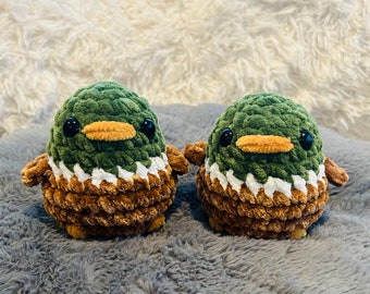 Crochet Mallard Duck Plushie, Handmade Woodland Nursery Decor