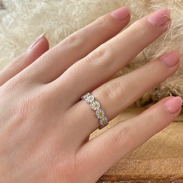 Gänseblümchen Ring zierlich | eleganter minimalistischer Silberring | Ring mit Blumen | Ring Trauzeugin Hochzeit | Geschenk | verstellbar