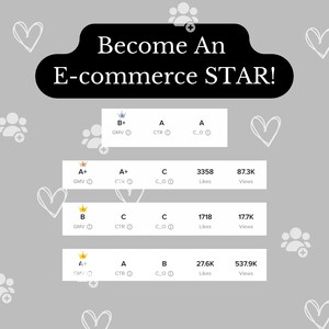 Op de afbeelding: Een grafiek die verschillende succesniveaus voor een e-commercebedrijf laat zien. De niveaus zijn gelabeld met A+, A, B+, B en C. Elk niveau heeft een kroonpictogram, een GMV-pictogram (Gross Merchandise Value), een CTR-pictogram (Click-Through Rate), een C_O-pictogram (Conversion Rate), een Likes-pictogram en een Views-pictogram. De grafiek laat zien dat hoe hoger het niveau, hoe meer likes en views het bedrijf krijgt.
