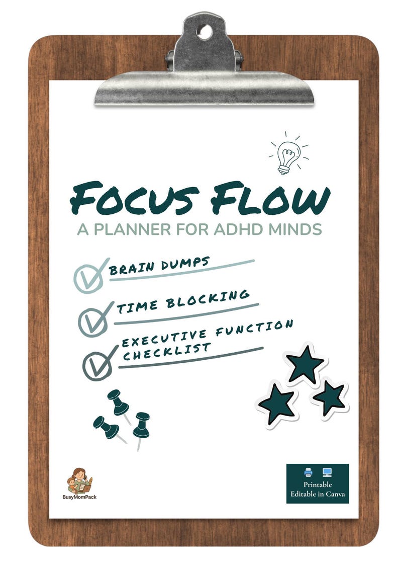 ADHD Daily Planner | Focus Flow, Brain Dump (printable) - Etsy