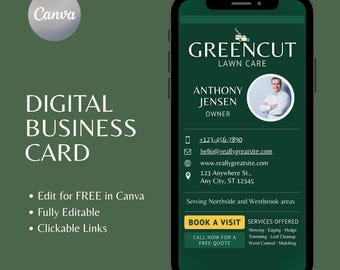 Lawn Care Digital Business Card | Editable Canva Template