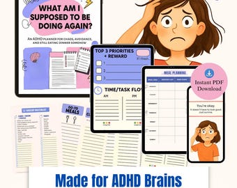 ADHD Planner: Brain Dump, Meal Planning, Focus Tracker (PDF Download)