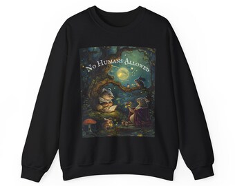 Whimsical Woodland Animals Crewneck Sweatshirt, Cottagecore Forest Scene