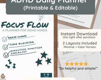 ADHD Daily Planner | Focus Flow, Brain Dump (Printable)