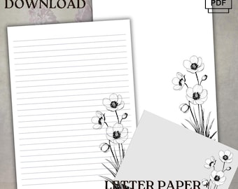 Printable Wildflower Stationery: Black & White Floral Letter Paper (PDF File)