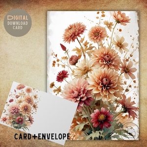 Set di biglietti d'auguri con la magia dei fiori di dalia - Colori pastello - Stampabili a casa - Busta personalizzata - Download PDF, regalo per lei, anniversario