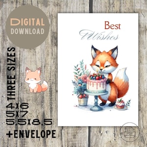 Adorable Fox Birthday Card |Perfect for Holidays, Birthdays, Anniversaries  Printable PDF | 4x6, 5x7, 5.5x8.5 Sizes & Envelope Included