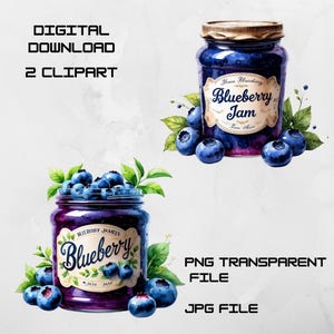 Blueberry Jam Clip Art – Watercolor Fruit Illustration, PNG & JPG, Transparent Background, Crafts | Prints| Digital Download | 300 DPI