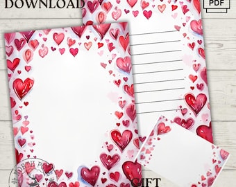 Valentine's Day Stationery Set: Heart Letter & Envelope (Digital Download)