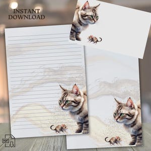 Printable Writing Paper with Cat Design - A4 and US Size Stationery Set - PDF Download, Letter Writing Paper & Envelope, Letter Size