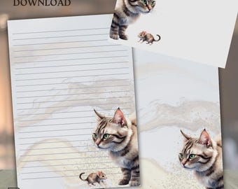 Cat Stationery Set: A4/US Letter Writing Paper & Envelope (PDF Download)