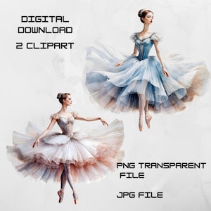 Clipart de danseuse de ballet élégante - aquarelle ballerine PNG & JPG - robe pastel - téléchargement numérique - Scrapbooking | Faire-part, clipart