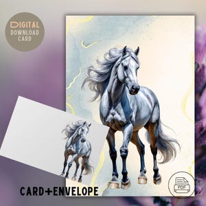 Carte de voeux cheval élégante grise - Art équin imprimable, téléchargement numérique, carte à faire soi-même pour toute occasion, parfaite pour les amateurs de chevaux et les cavaliers