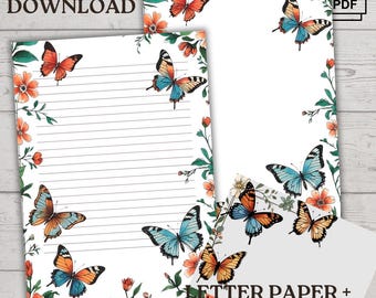 Butterfly Stationery Set: Romantic Floral Letter Paper & Envelope (Digital Download)