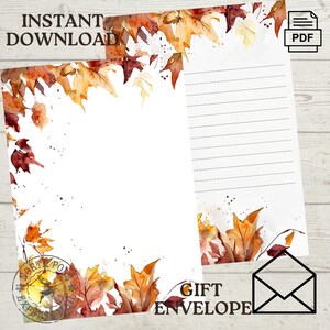 Papeterie sur le thème de l'automne, lettre de sentiments automnaux, papeterie automne, téléchargement immédiat, format lettre US, 8,5 x 11, enveloppe cadeau automne
