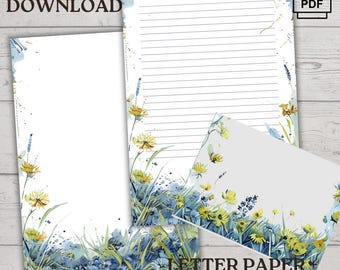 Artistic Floral Writing Set - Elegant Van Gogh Style Stationery with Envelope - Instant Download, Elegant PDF with Lined & Blank Pages