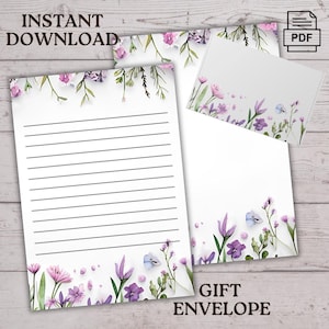 Blumen Frühlingspapier Briefpapier | Druckbares PDF für Persönliche Notizen | A4 US Letter, benutzerdefinierte Umschlag, US Letter, A4, Frühlingsferien