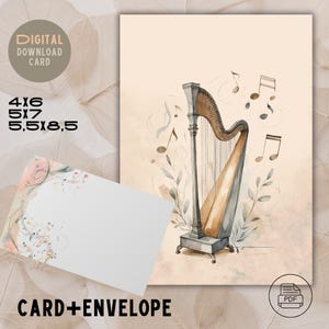 Harpwenskaart | Afdrukbare muziekkaart | Muzieknoten | Elke gelegenheid | Direct downloaden | 4 x 6, 5 x 7, 5,5 x 8,5 | PDF, jubileumkaart