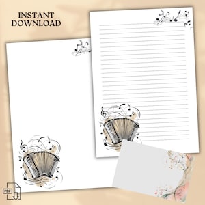 Papelería digital de acordeón - Papel de carta con acuarela - Papel de escritura imprimible - Descarga instantánea - Con y sin rayas - A4, Carta EE. UU.