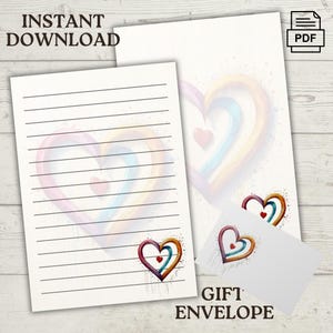 Art Hearts Letter Stationery Set, Swans together- Digital Download, Elegant PDF with Lined & Blank Pages, Custom Envelope, US Letter, A4