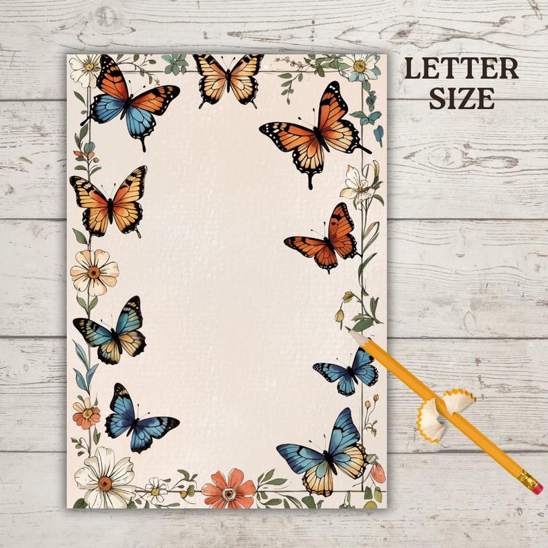 Butterfly Stationery Set: Floral Letter Paper & Envelope (PDF Download ...