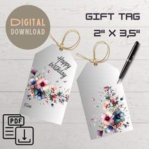 Etiqueta para impressão, etiqueta para presente de aniversário, download instantâneo, etiquetas de agradecimento, duas opções, preencha você mesmo, arquivos PDF, etiqueta para presentes, digital, 2x3,5