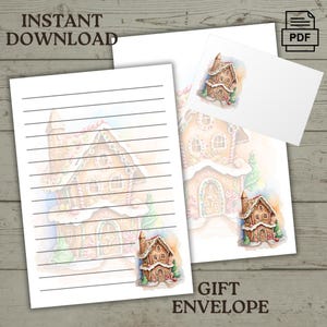Christmas Gingerbread House Letter Stationary, Winter Feel Instant Download US Letter Size 8.5 x 11, A4 Printable Scrapbook Note, + Envelope
