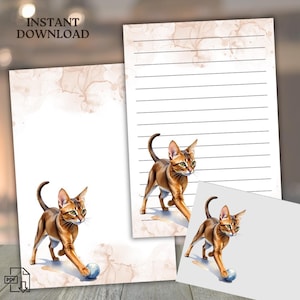 à lettres chat roux ludique – Papeterie imprimable | Doublé et non doublé + Enveloppe | Téléchargement numérique | Papier à lettres chat mignon