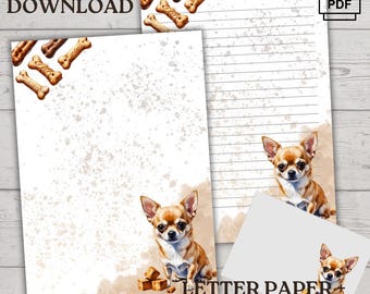 Cute Chihuahua Letter Paper Set - Printable Stationery - Dog-Themed Writing Paper + Envelope - Digital Download PDF - Lined & Unlined