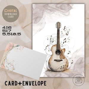 Tarjeta de felicitación de guitarra / Tarjeta musical imprimible / Notas musicales / Para cualquier ocasión / Descarga instantánea / 4x6, 5x7, 5.5x8.5 / PDF, tarjeta de aniversario