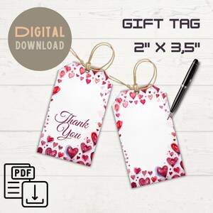 Geschenkanhänger zum Ausdrucken, Danke, Sofort Download, künstlerisches Herz, zwei Optionen, zum selber ausfüllen, PDF-Dateien, Anhänger für Geschenke, Digital, 2x3,5