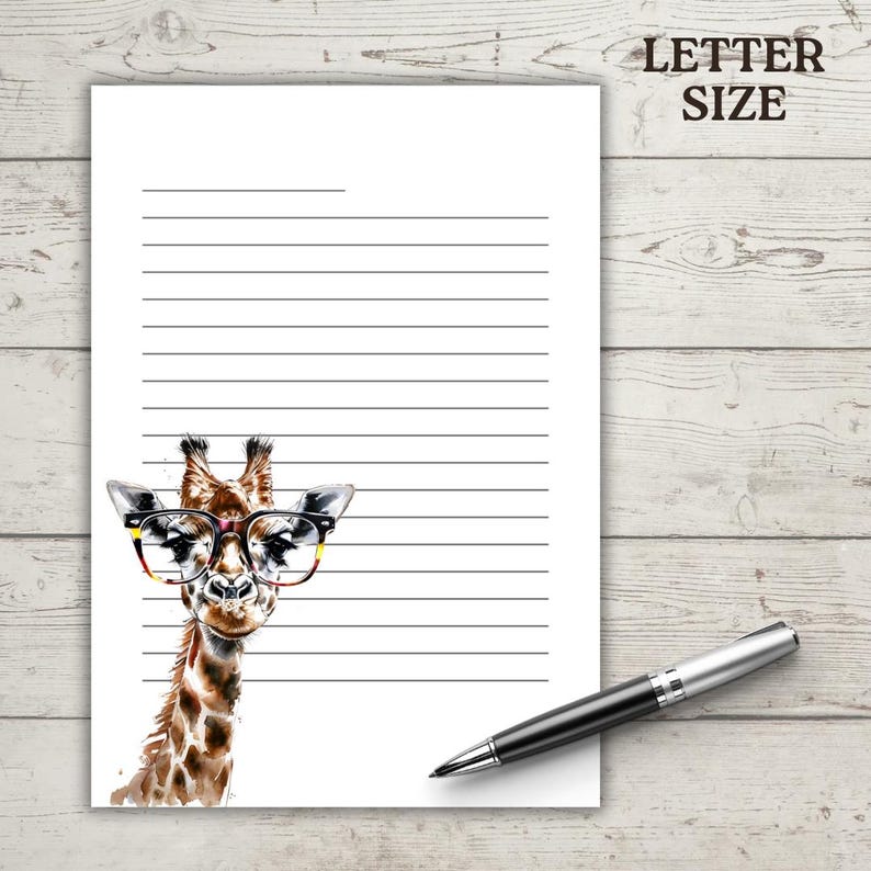 Giraffe With Glasses Stationery Set: Printable Note Paper (PDF File) - Etsy